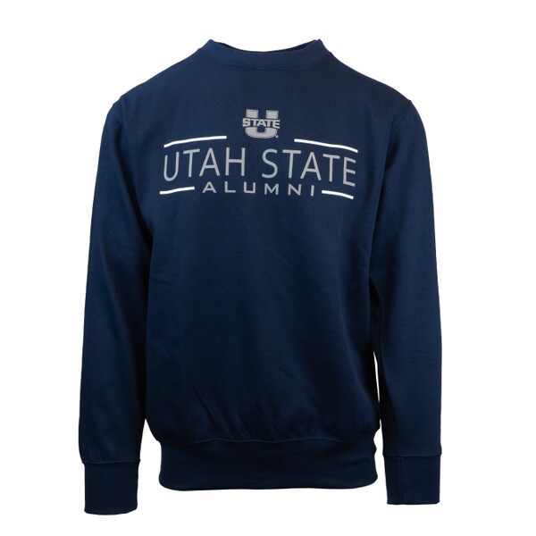 A navy sweatshirt that says Utah State Alumni and has the U-State logo.